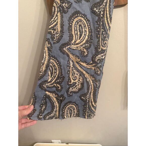 Free People Blue Combo High Rise Linen Blend Paisley Print Flare Pants Size XS - Picture 3 of 6